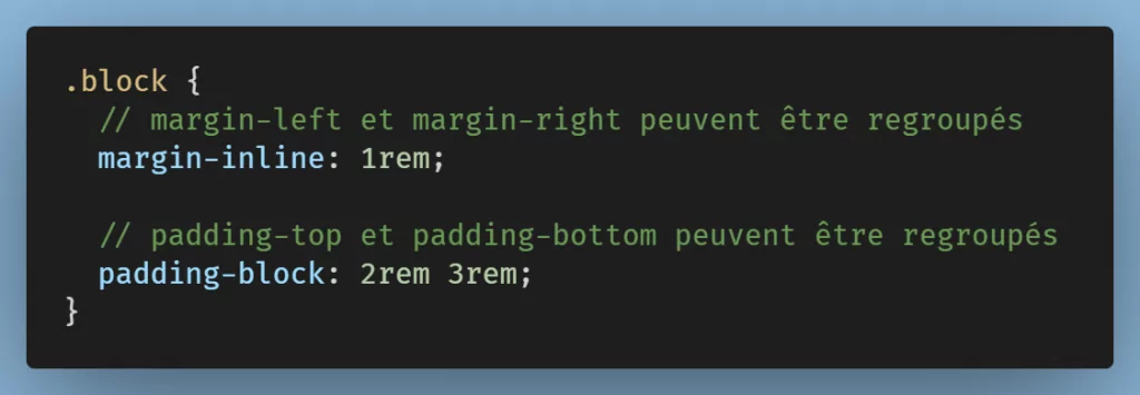 exemple de code pour les propriétés logiques avec "inline" et "block"