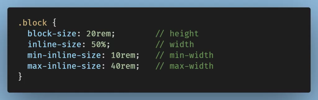 exemple de code pour les propriétés logiques avec "size"