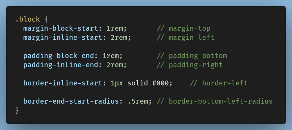 exemple de code pour les propriétés logiques avec "start" et "end"
