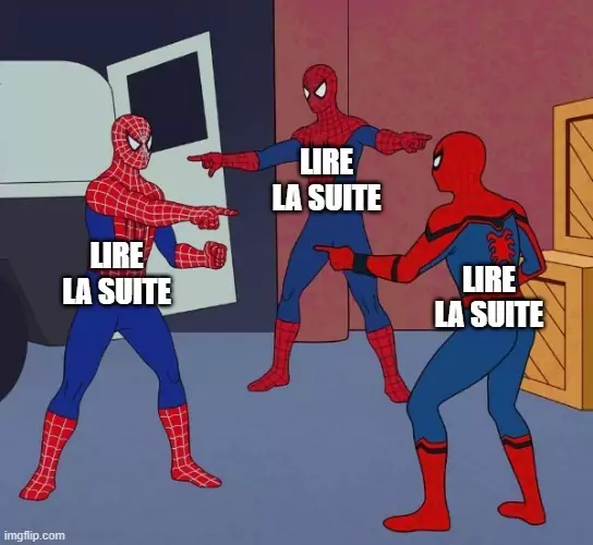 Image humoristique de 3 spiderman se pointant du doigt