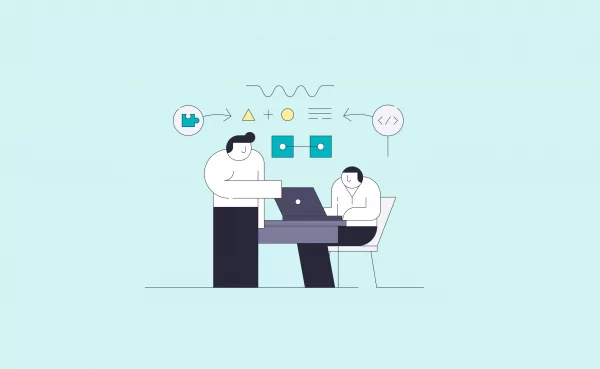 Illustration d'une équipe qui travaille sur un Design System