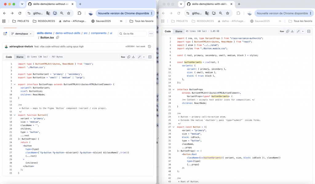 code du bouton sans et avec skills